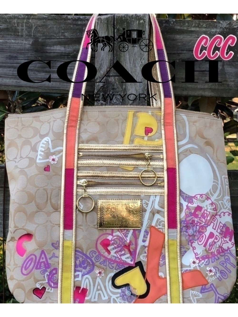 Coach 14537 Poppy Appliqué Rare Bag Graffiti Tote